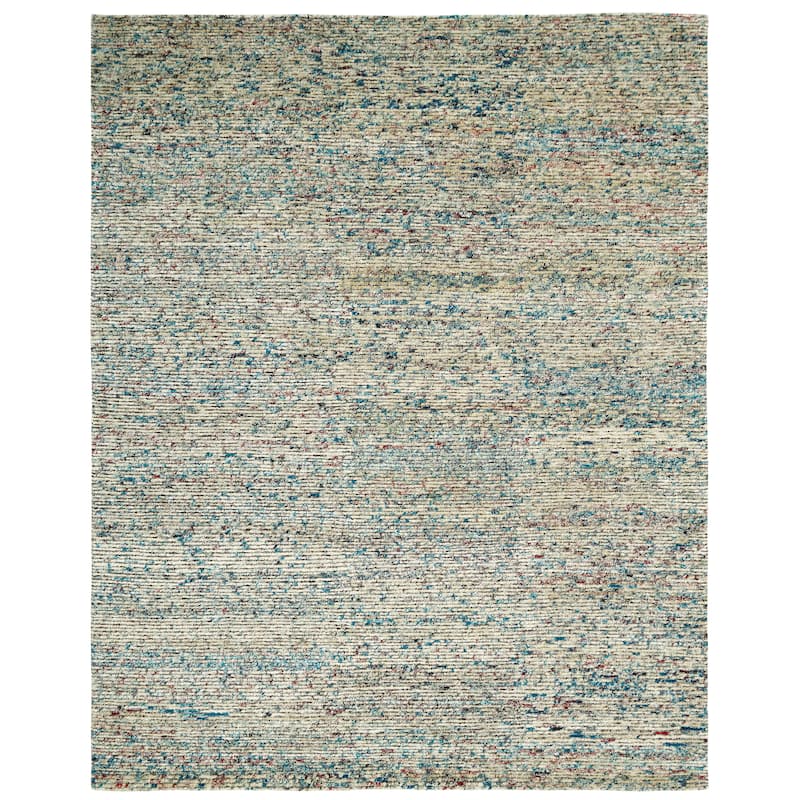 Modern Grey Hand-Knotted Wool & Viscose Area Rug - 12' x 15' - Grey