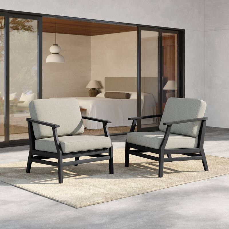 Outdoor Teak Wood Club Chairs with Cushions (Set of 2)