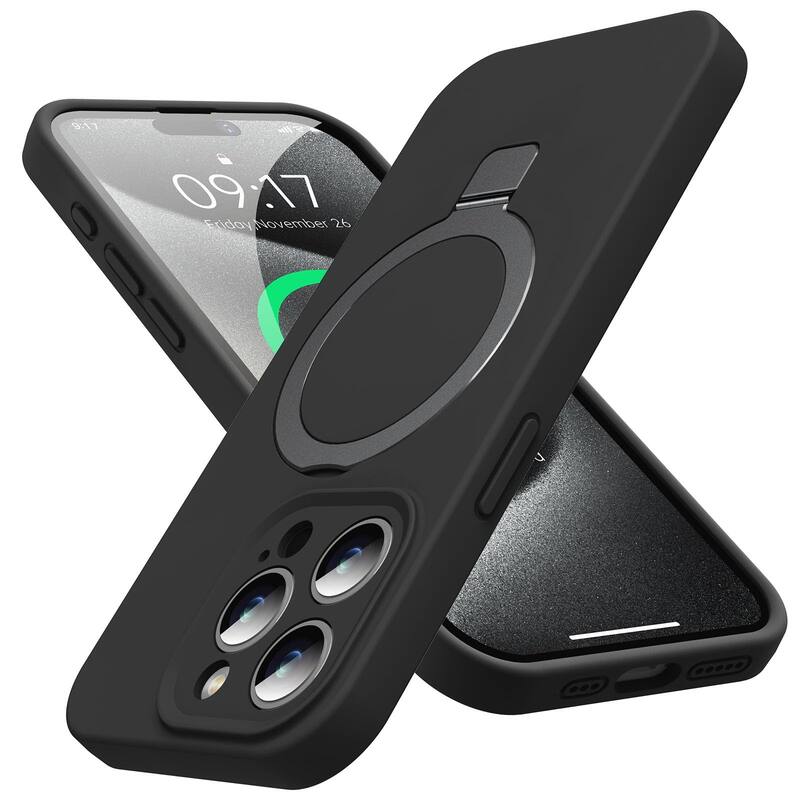 iPhone 15 Pro Case, Liquid Silicone Moisturizing Factor Extreme Soft Slim Phone Case with Stand, Compatible with MagSafe, 6.1"