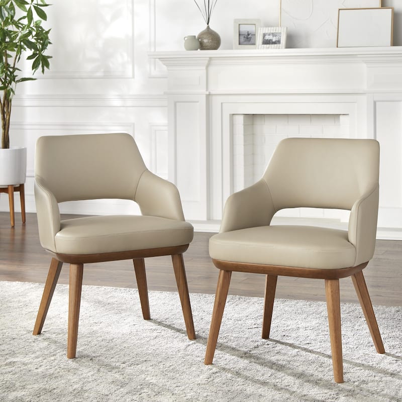 Lifestorey Jodie Leather Armchair (Set of 2) - Set of 2 - Ecru