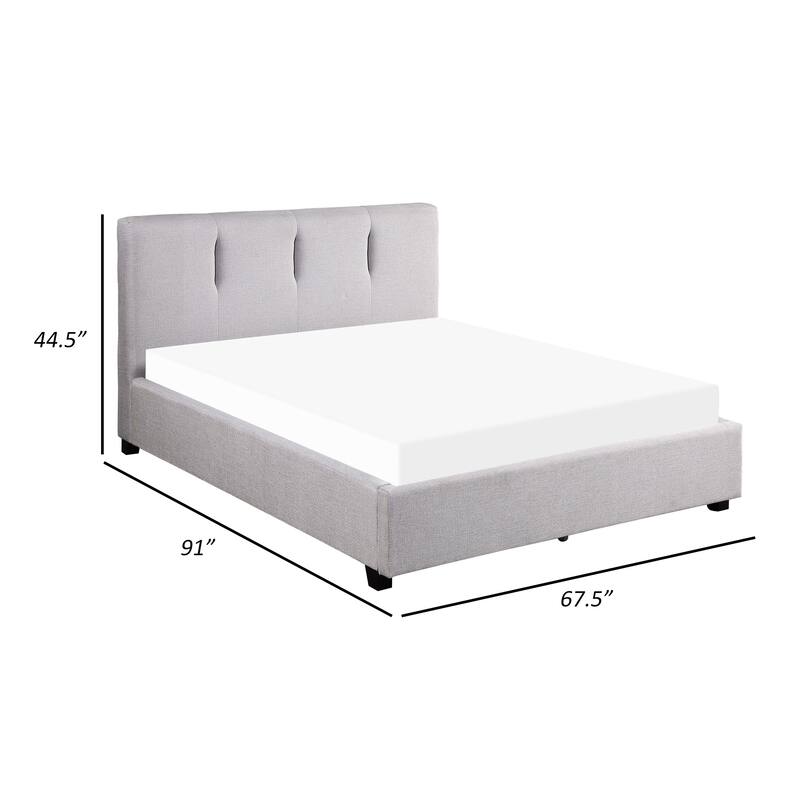 Orra Queen Platform Bed, Tufted Gray Polyester Upholstery, Solid Wood