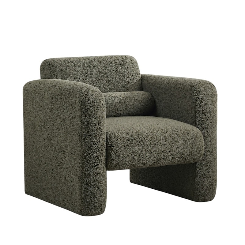 HomeRoots 31" Olive Green Boucle Upholstered Arm Chair And Toss Pillow - 30.70 in. x 30.90 in. x 33.50 in.