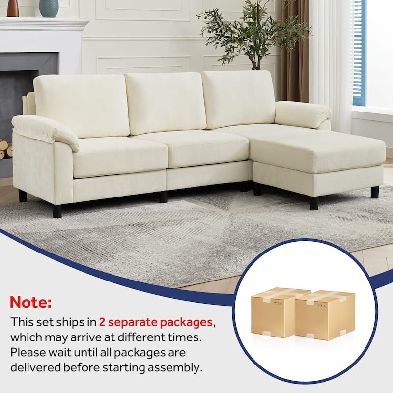 90" L-Shaped Chenille Upholstered 3-Seater Sofa Couch Sectional Sofa with Ottoman