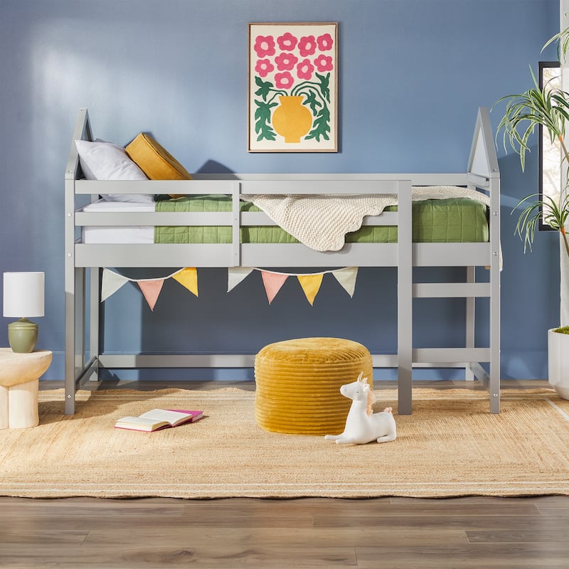 Walker Edison Wood Low Loft Bed - Grey