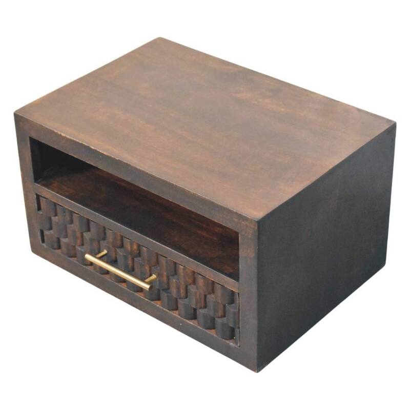 Solid Wood Arno Wall-Mounted Nightstand,Black,1-Shelf,1-Drawers