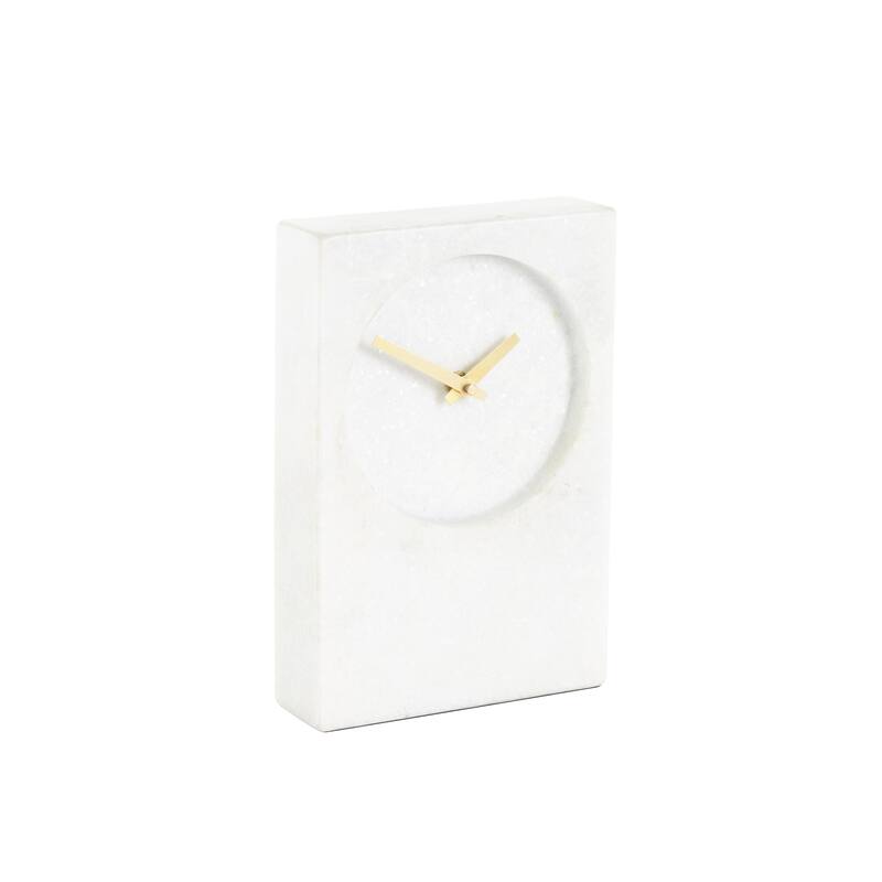 Marble Minimalistic Rectangular Decorative Clock with Recessed Numberless Clockface - White - Roche River Decor - White - 6"W, 9"H