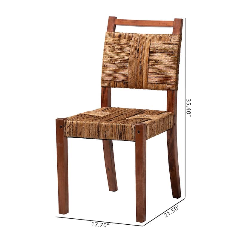 Chabela Handwoven Seagrass Dining Chair Set of 2- Solid Mango Wood Frame with Woven Seat and Backrest, Brown
