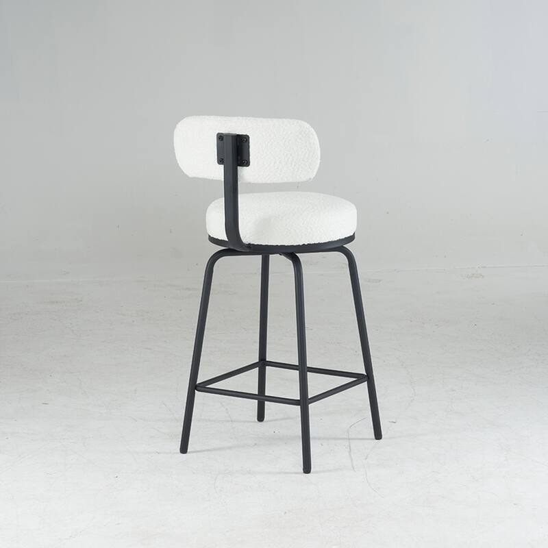 Modern Swivel Bar Stools Set of 2, Upholstered Counter Height Bar Chairs with Metal Legs & Footrest