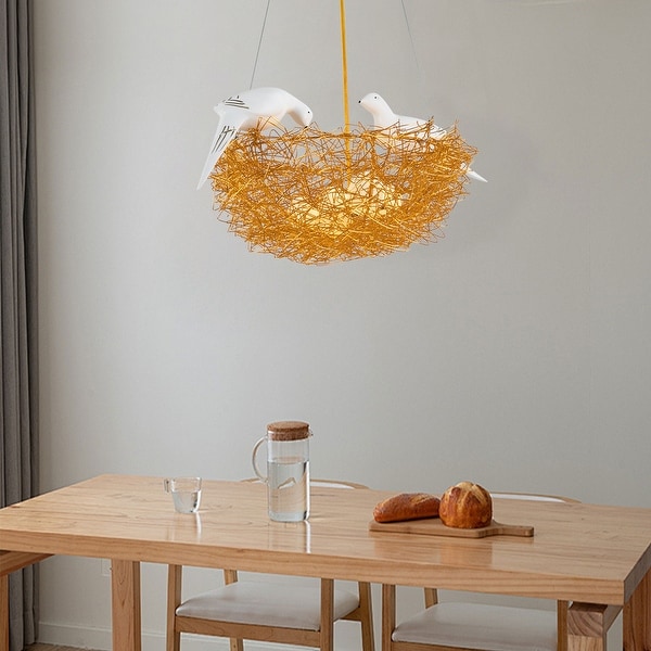 5 LED Bird Nest Chandelier Warm Light Pendant 15.74 Silver
