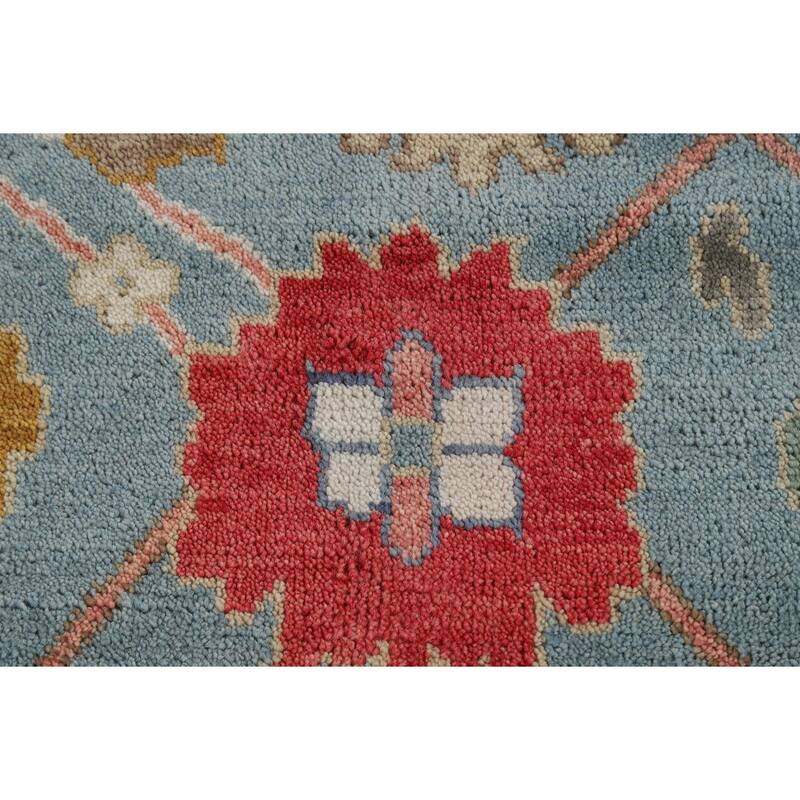 All-Over Blue Oushak Oriental Area Rug Hand-Knotted Wool Carpet - 9'2"x 11'11"