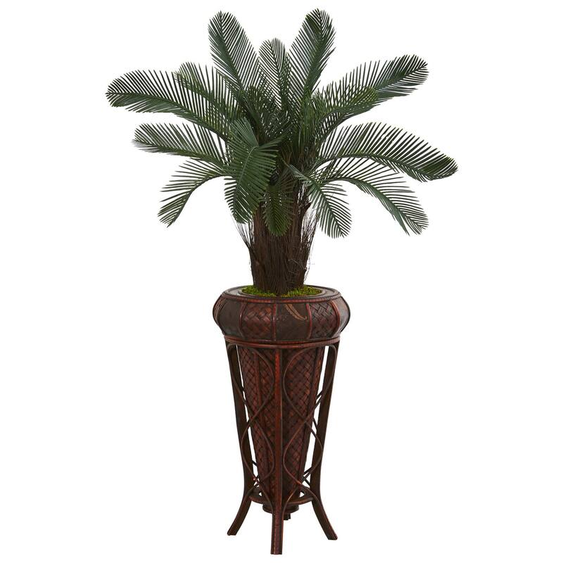 4ft Cycas Artificial Tree in Decorative Stand with UV Resistant Green Fronds for Bedroom or Indoor Tropical Style