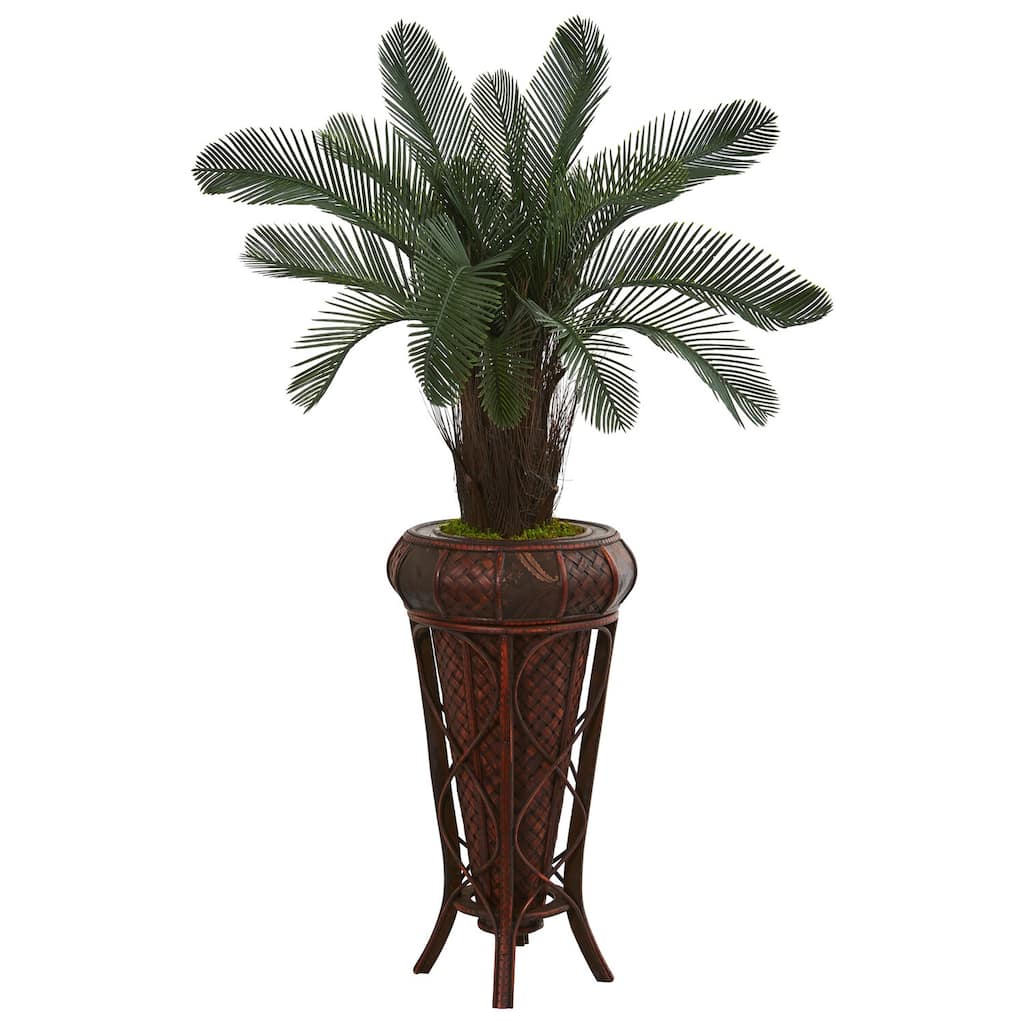 4ft Cycas Artificial Tree in Decorative Stand with UV Resistant Green Fronds for Bedroom or Indoor Tropical Style