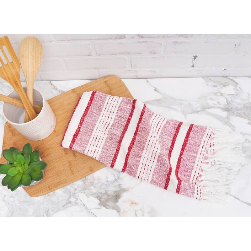 Benn Ruby Tassel Christmas Embroidered Cotton Waffle Weave Dishtowel