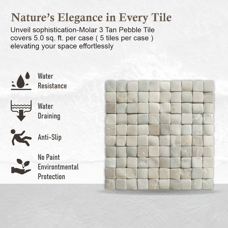 Molar 3 Tan Pebble Mosaic Tiles for Backsplash Kitchen and Bathroom Wall (12" X 12") 5 tiles per case - Case (5 Tiles)