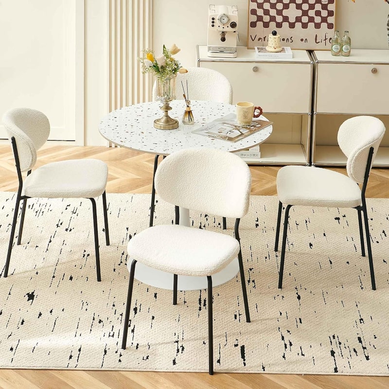Howtai Round Kitchen Dining Chairs Upholstered,Metal Legs - 4 Chairs - Beige