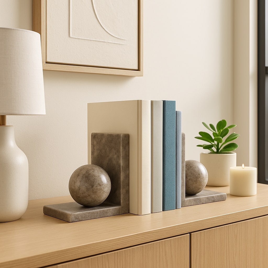 Decorative Bookends with Ball Orbs Accent - Set of 2, 6", Tan - 6.25"