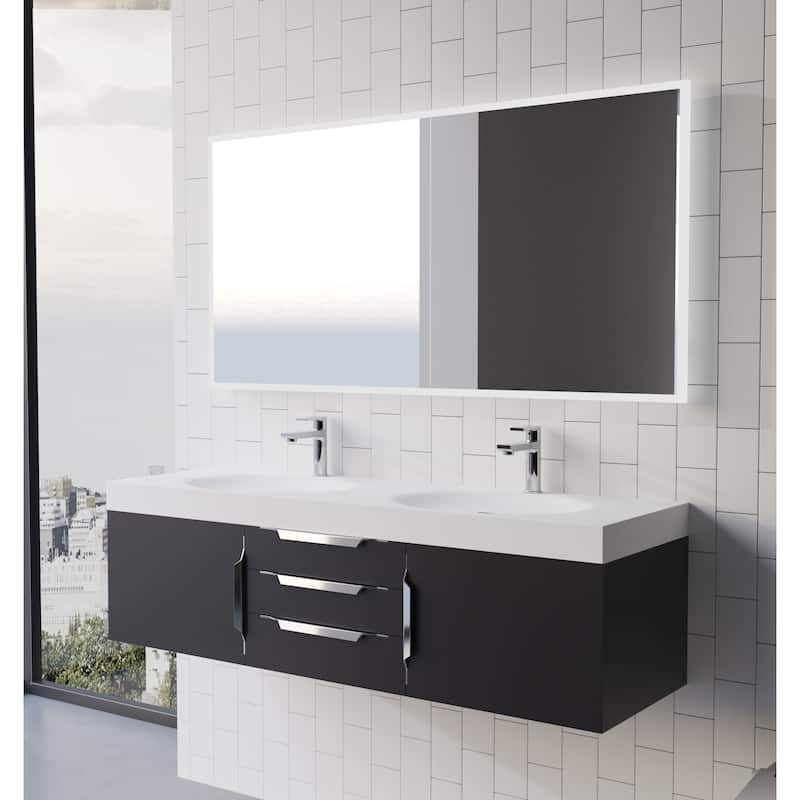 Thames 60" Shallow Basin Wall Mounted Bathroom Vanity Set w/ White Top