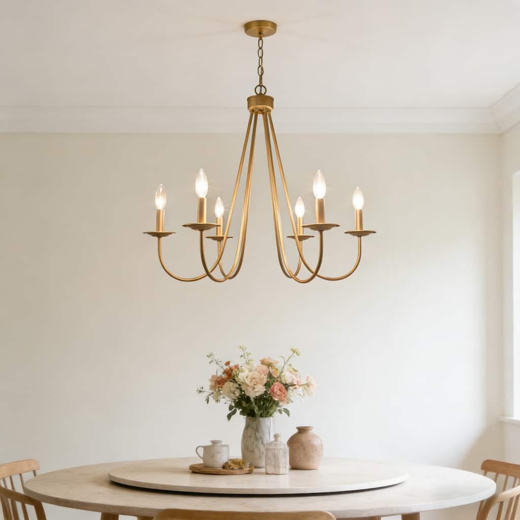 Rella Modern Farmhouse 6-Light Candle Classic Metal Chandelier Dining Room Pendant