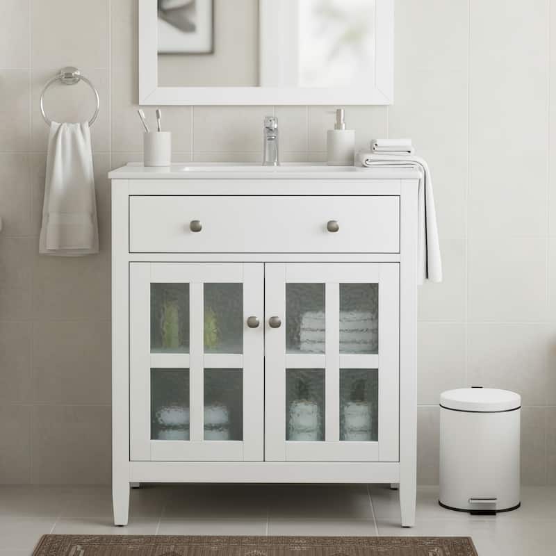 Christopher Knight Home-Josie 30-Inch Bathroom Vanity with Ceramic Sink - White