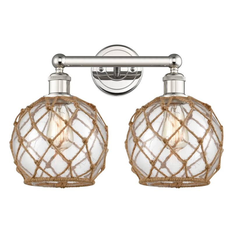 Innovations Lighting Endless Possibilities Edison - Farmhouse Rope - 2 Light 17" Bath Vanity Light - Clear Glass with Brown Rope/Polished Nickel