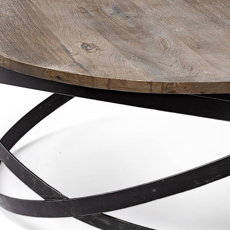 HomeRoots 41" Brown and Black Solid Wood and Metal Round Coffee Table - 40.5