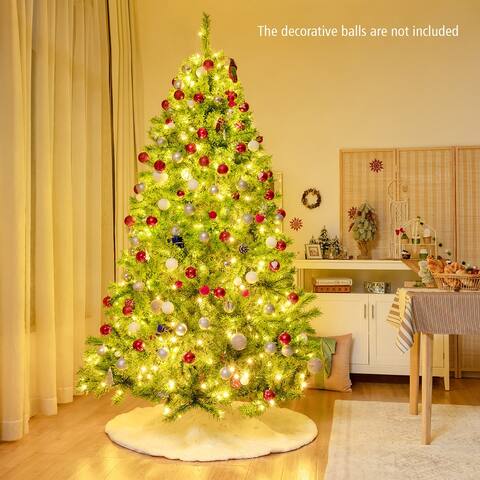 Gymax 4.5/6.5/7.5ft Pre-Lit Green Flocked Christmas Tree w/ Warm LED - 7.5ft