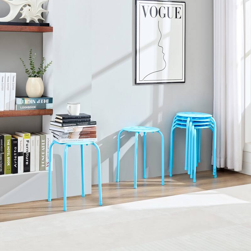 Javlergo 6-Pack Plastic Stackable Stools, Portable 8 Holes Metal Round Top Stools for Kitchen/Classrom