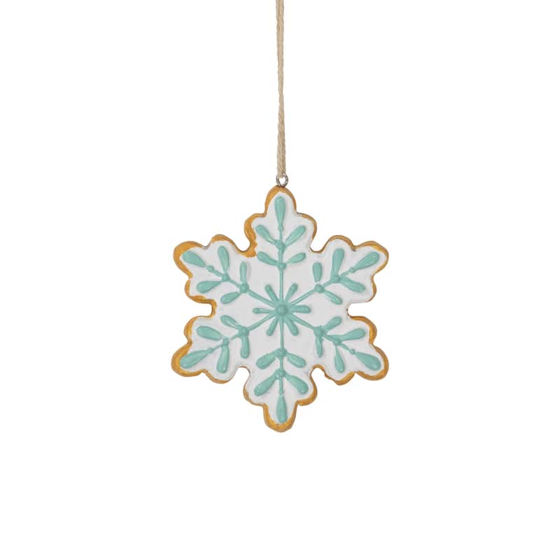 4" White and Green Christmas Snowflake Ornament