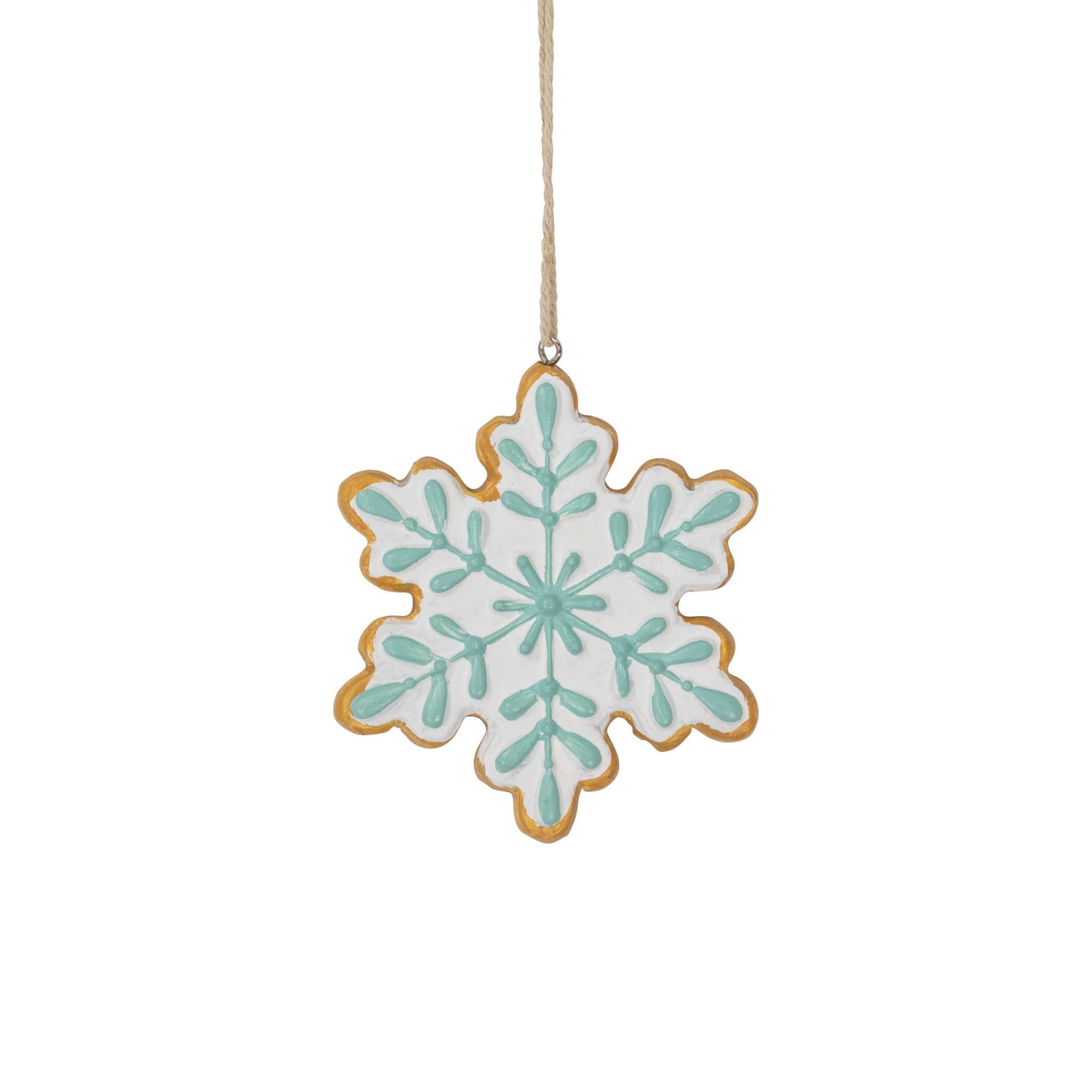 4" White and Green Christmas Snowflake Ornament