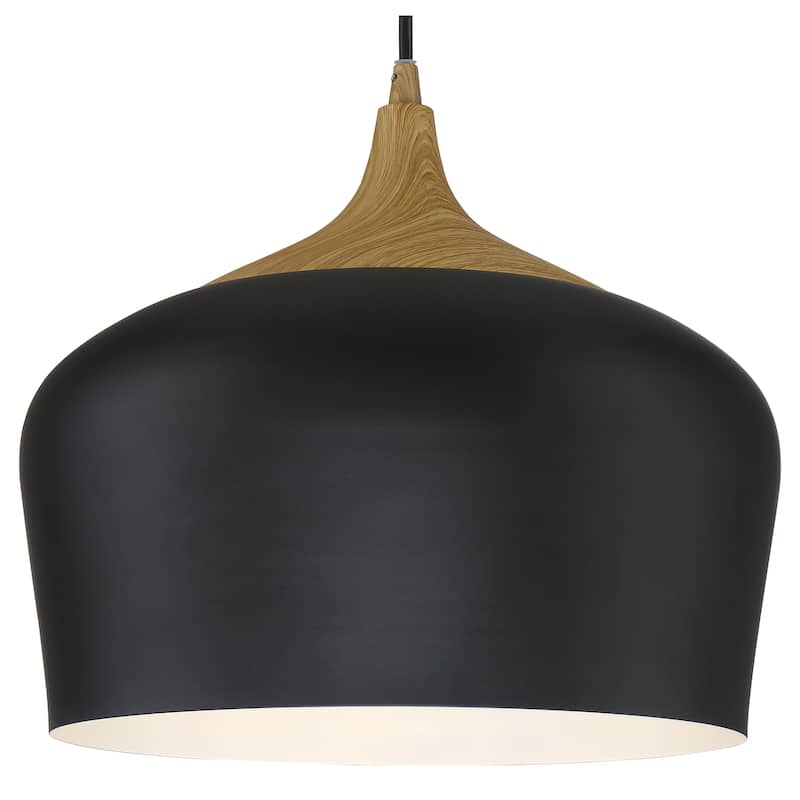 Access Lighting Blend - Bell Pendant - Black with Wood Grain Finish - Black Cord - Replaceable LED
