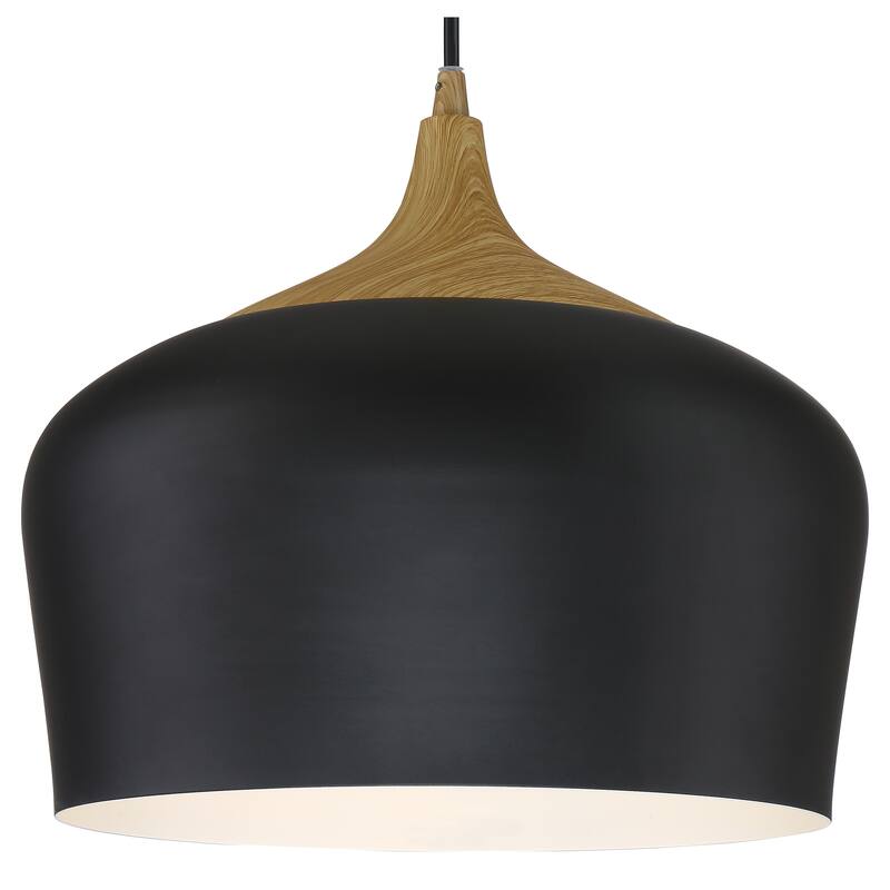 Blend 1-light Black with Wood Grain Pendant