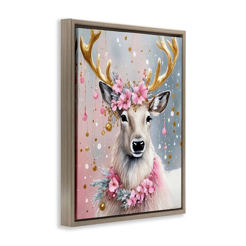Stupell Ornamental Florals on Deer Framed Floater Canvas Wall Art Design By Tabz Jones
