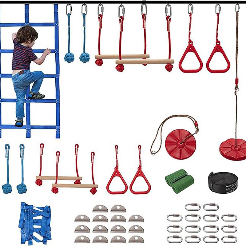 DoCred 8/10/13 Obstacle Course, Kids Ninja Set, Durable play equipment - 8 Obstacle-50FT