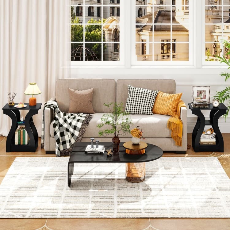 Set of 2 Engineered Wood 3-Tier Side Table with USB and Outlets - 19.5" x 12" x 24"