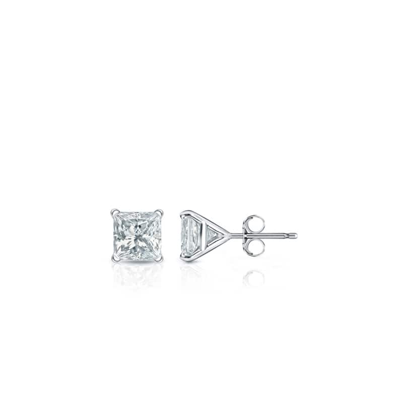 Auriya Plat Gold Lab Grown 0.25 carat TDW Princess Diamond Stud Earrings 4-Prong Martini Push-back - White
