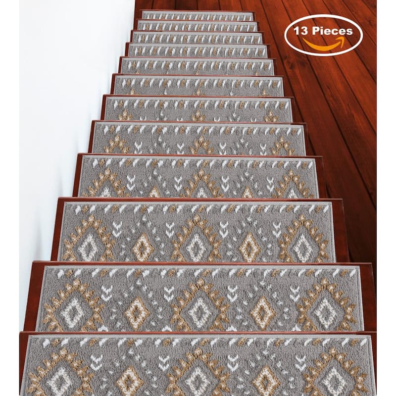 SussexHome Traditional PP Stair Treads (9 x 28 in.) - 13-PACK - Beige