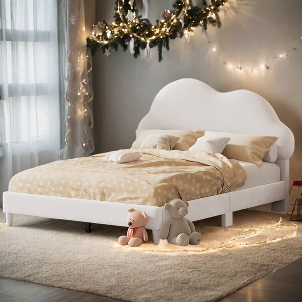 slide 2 of 15, Full Velvet Cloud Bed with Headboard, Beige White