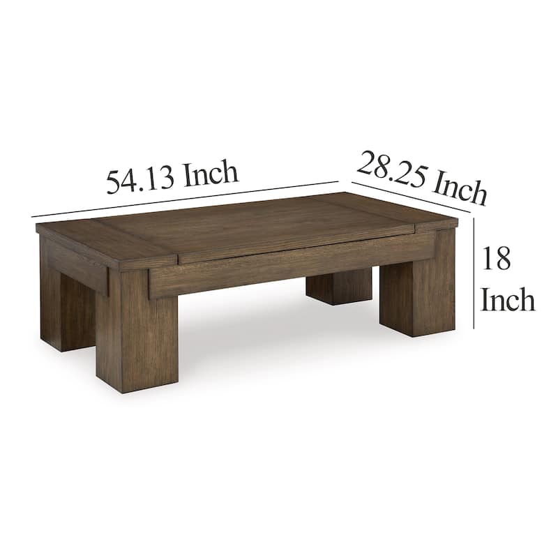 Wain Lift Top Cocktail Coffee Table, 54 Inch Rustic Brown Solid Wood