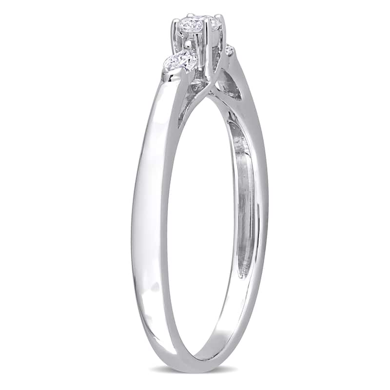 Miadora 10k White Gold 1/4ct TDW Marquise & Round-cut Diamond 3-Stone Engagement Ring