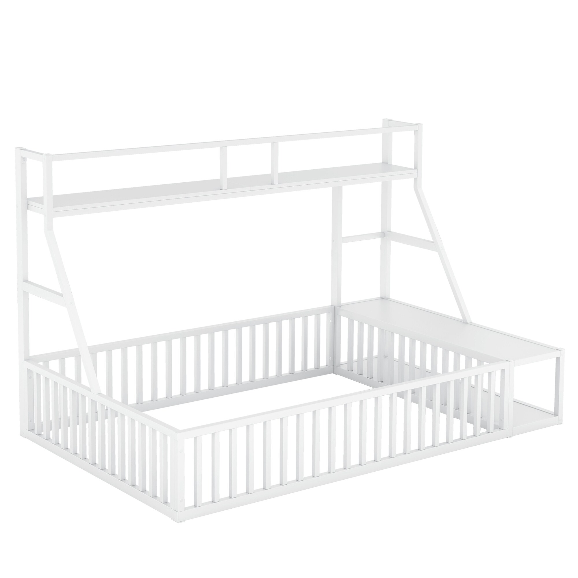 Floor Bed For Kids, Full Size Montessori Beds With High Fence Railings, Wood Playhouse Bed With Rails For Baby Boys Girls Teens, No Slats Included, Natural