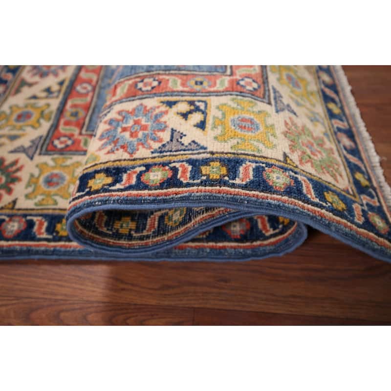 Blue Kazak Foyer Rug Handmade Floral Wool Handmade Wool Carpet - 2'7" x 4'0"