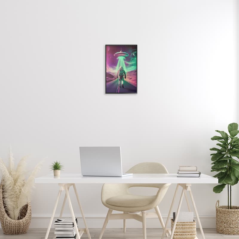 Stupell Astronaut Walking Toward UFO Framed Giclee Art Design By Wumples
