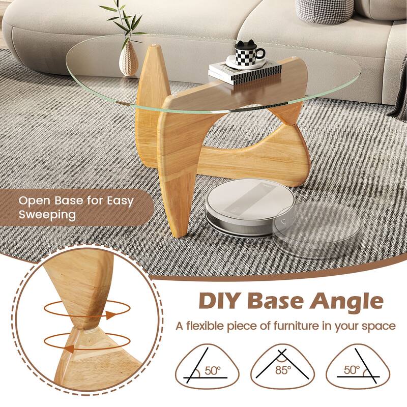 Gymax Triangle Coffee Table w/ Tempered Glass Top & Adjustable Rubber