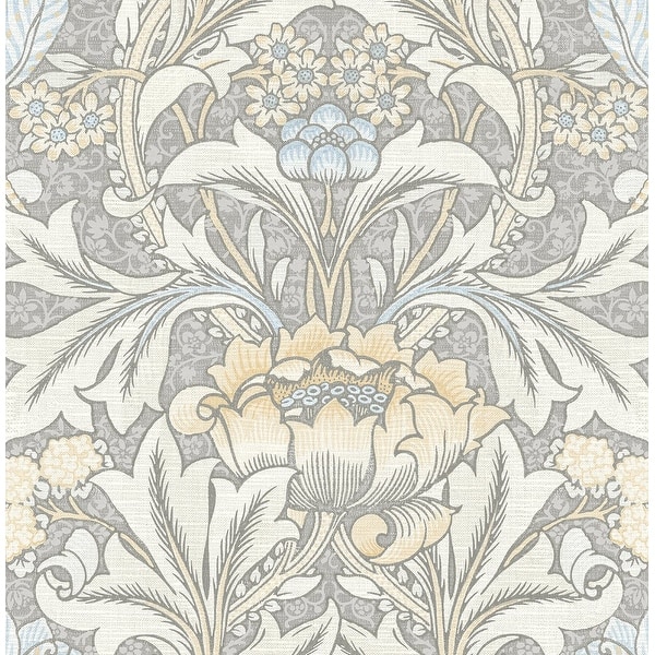 slide 2 of 9, NextWall Acanthus Floral Peel and Stick Wallpaper 20.5 in. W x 18 ft. L - Daydream Grey & Pearl Blue