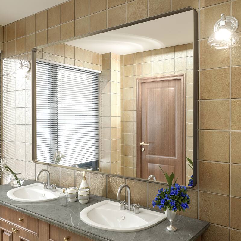 Modern Metal Frame Wall Mounted Bathroom Vanity Mirror - 60x40 - Bronze