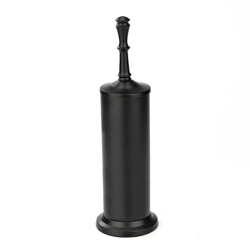 16" Tall Black Toilet Brush Set with Holder