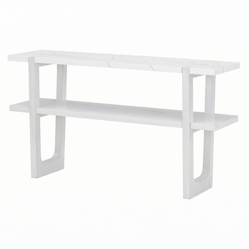 Narrow Console Table with Marble-Effect Top(White)
