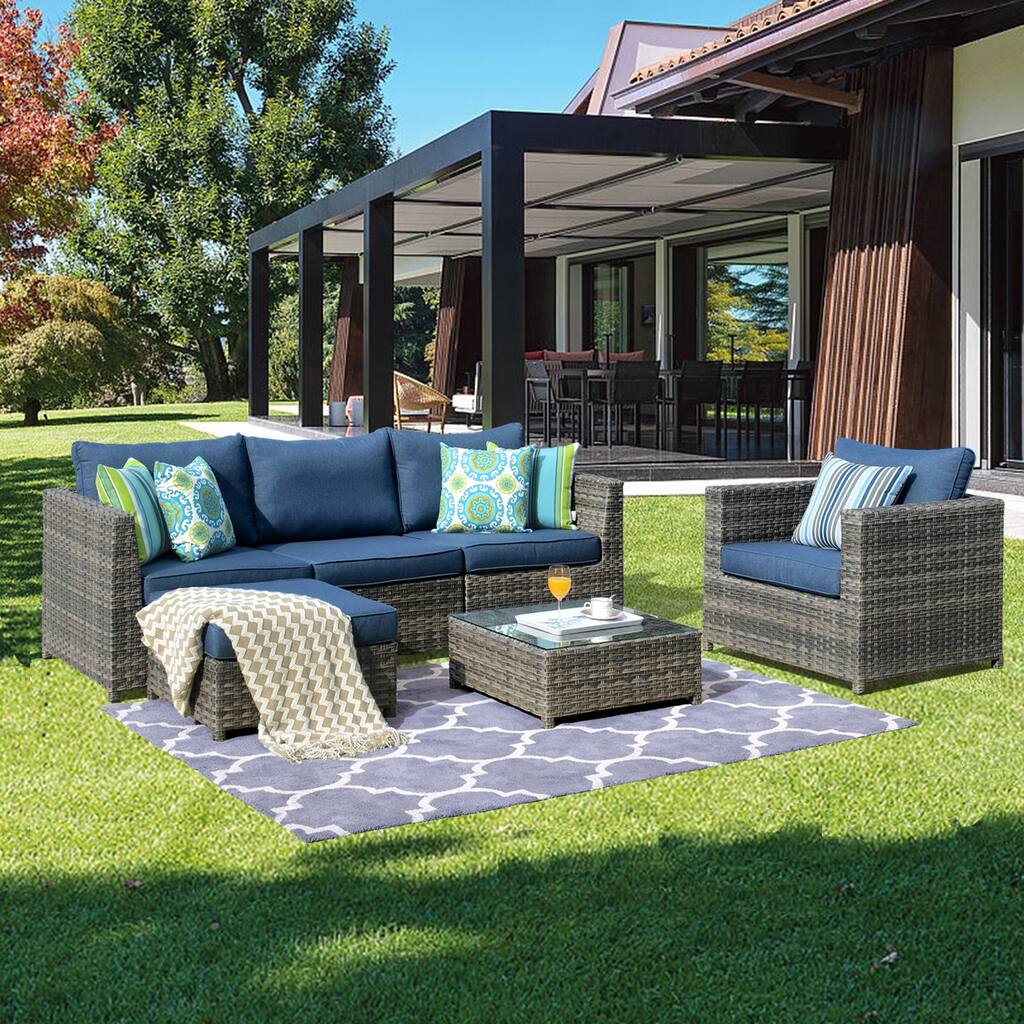 OVIOS Patio Furniture Deep Seat Wicker 6-piece Set with Cushions