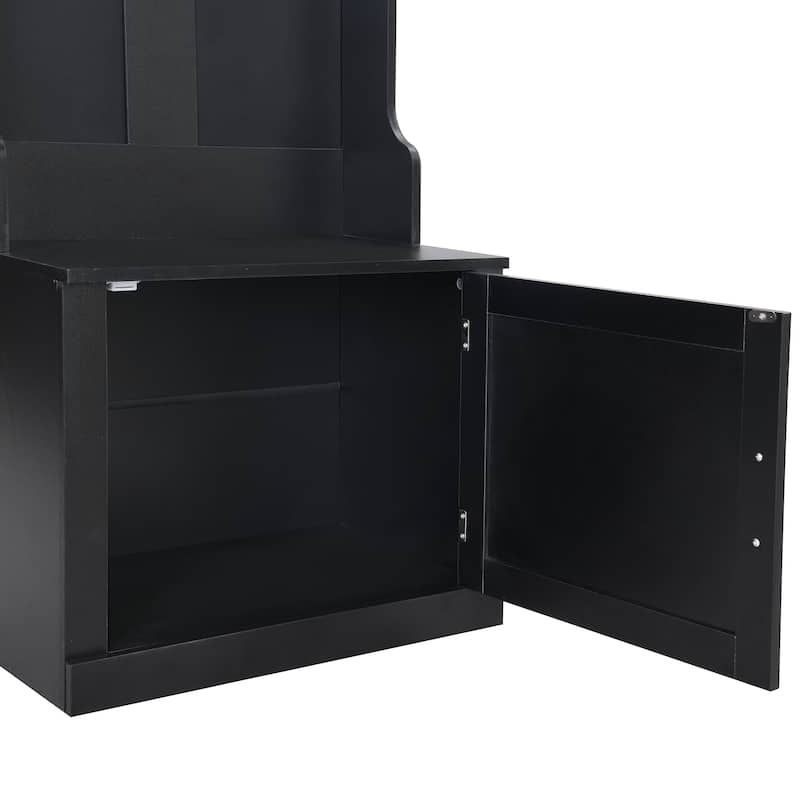 Narrow Hall Tree with Storage Shelves and 6 Hanging Hooks, Entryway Coat Rack with Integrated Bench Seat