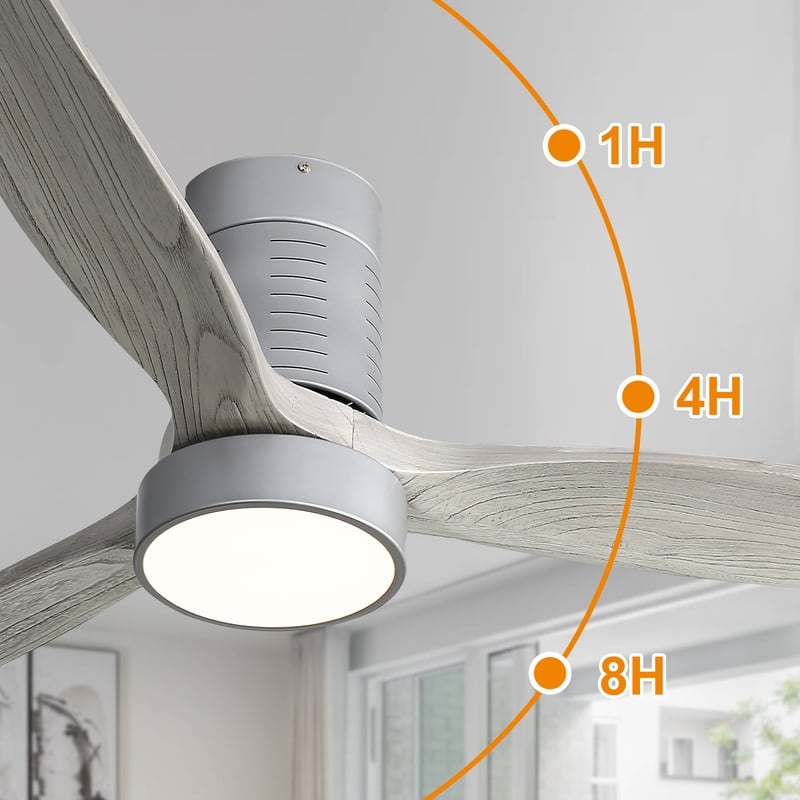 52" Flush Mount Wood Ceiling Fan with Dimmable LED Light and Remote Control